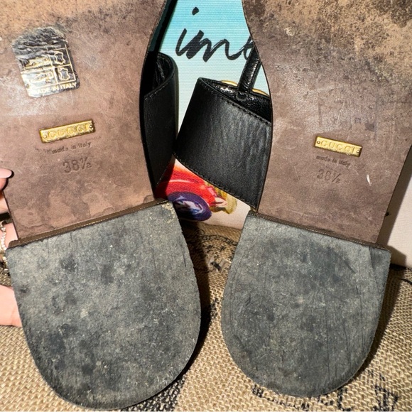 Gucci Marmont  Black Leather Thong Sandals Size 38.5
100% Authentic - Picture 12 of 12